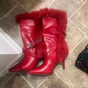 AKIRA AZALEA WANG WYLDER RED FUR BOOTIE Size 88